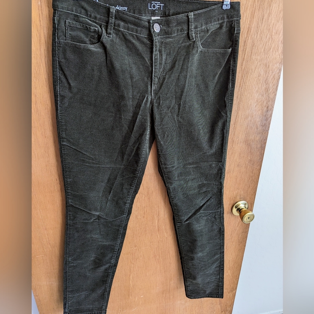 LOFT Modern Skinny Corduroy Pants, Dark Olive, Size 10